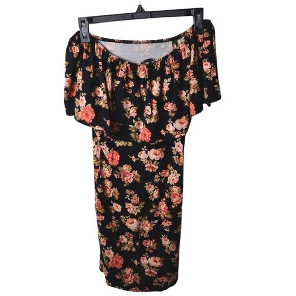 Forever 21- Off the Shoulder Floral Dress Size Small Knit Dress Bodycon Summer - Picture 2 of 10